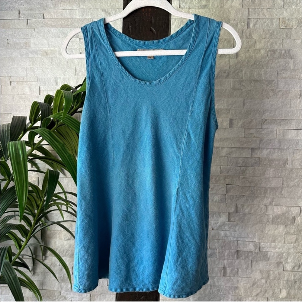 FLAX Ocean Blue Linen Sleeveless Scoop Neck Blouse Size Small
